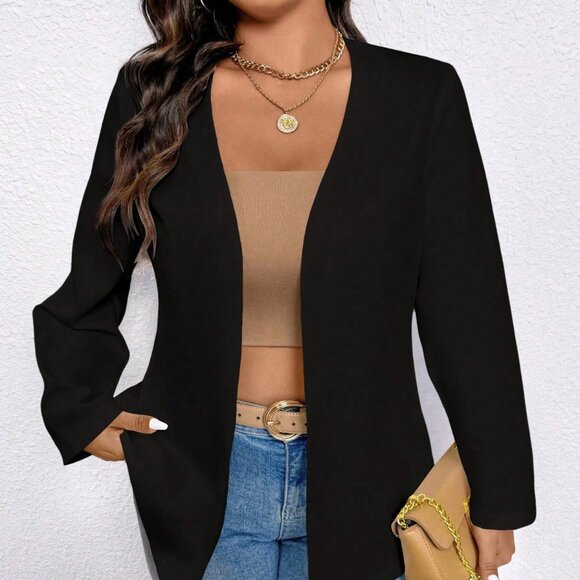 Black Casual Women's Plus Size Long Sleeve Blazer - Picture 6 of 8